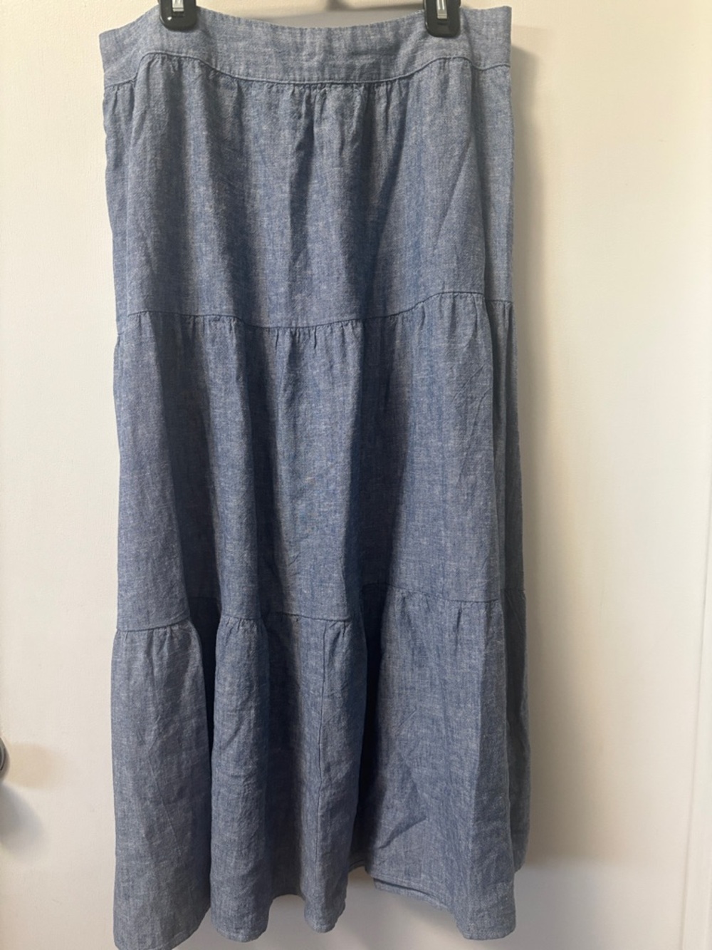 Matty M Chambray Tiered Maxi Skirt - Blue